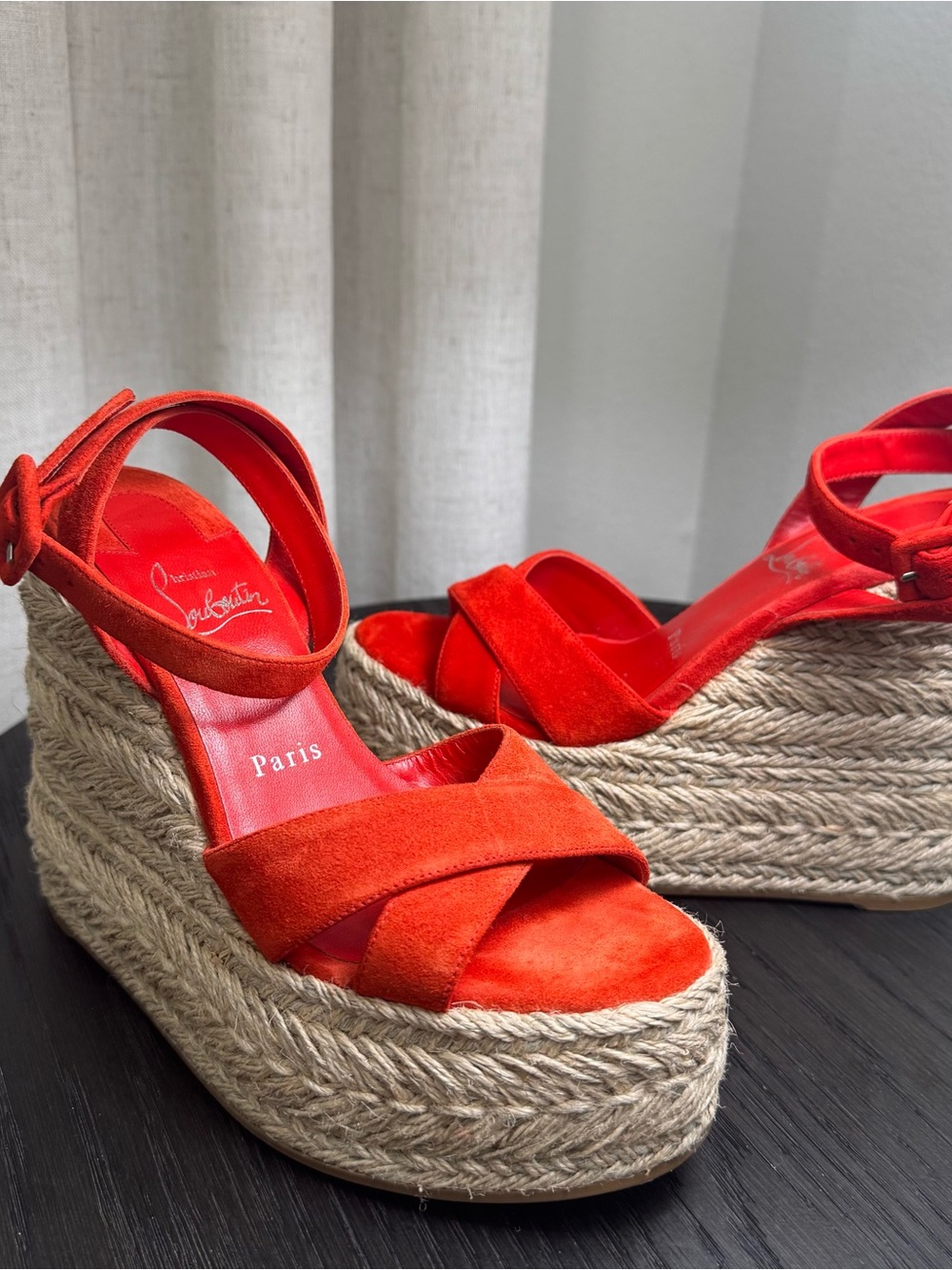 Christian Louboutin Espadrille Wedge Sandals Red Suede 36 - Picture 4 of 8